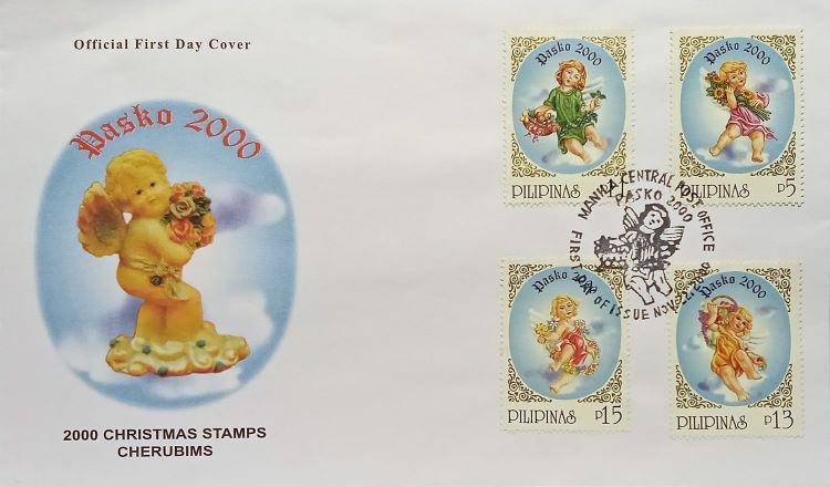 Christmas and angels on Philippine first day cover (fdc) of 2000; Note: Happy cherubim