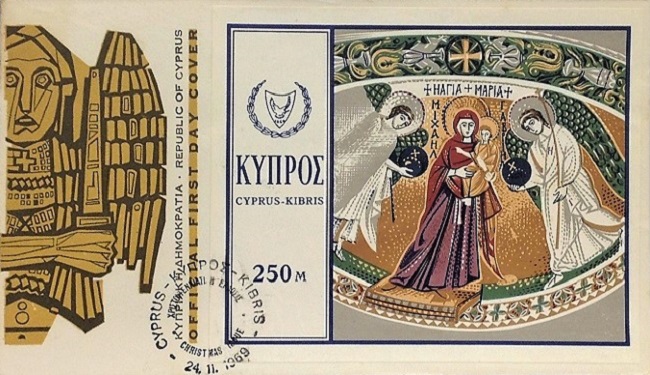 Jesus Christ and Christmas on first day cover of Cyprus of 1969; Topical and thematic stamp collecting or collection