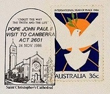 Pope John Paul II Stamp Collection / Special Cancellation, Main Part of an Australian Cover, 1986 – 1st / Topical and Thematic Stamp Collecting