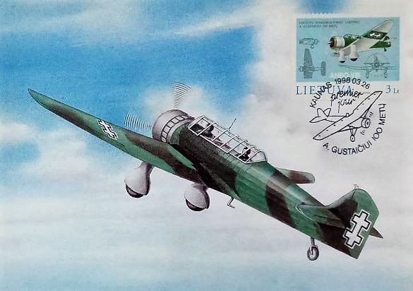 Lithuania, 1998 - Old Aircraft, A. Gustaiciui and AMBO VIII on Maximum Card