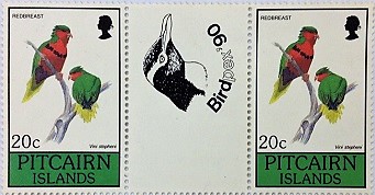 Birds Perched on Tree Branches on Pitcairn Islands Stamps; Undated; Gutter Pair