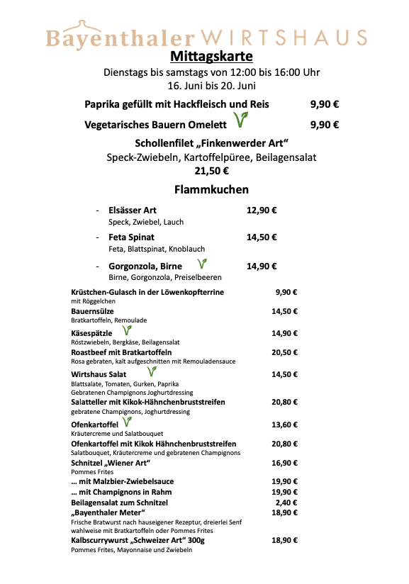 Mittagskarte