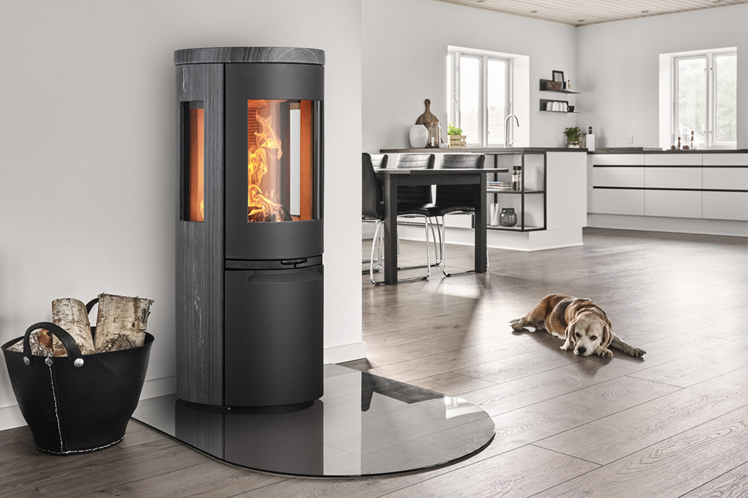Poêle bois feu 3 vitres