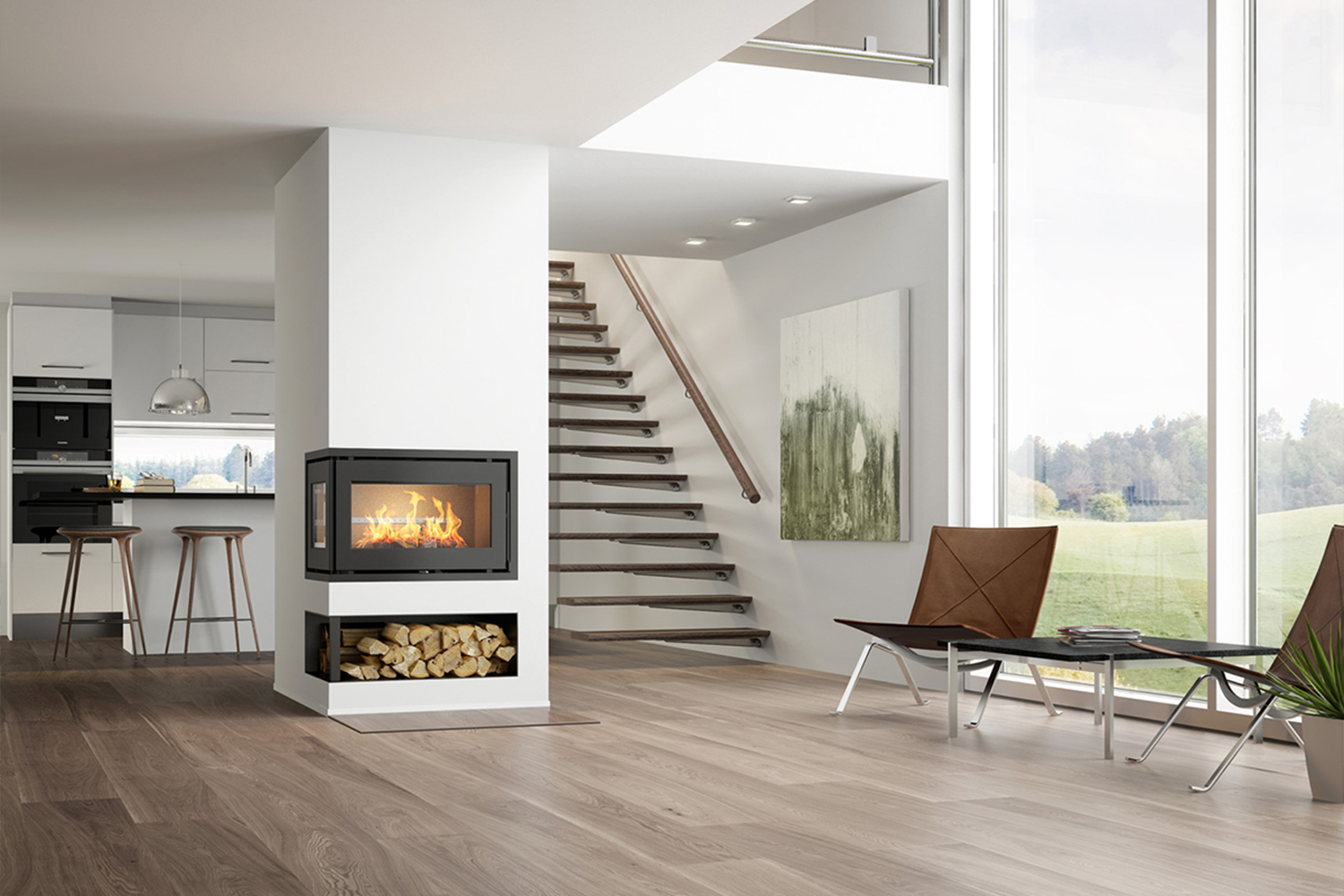 Cheminée insert bois feu 2 vitres