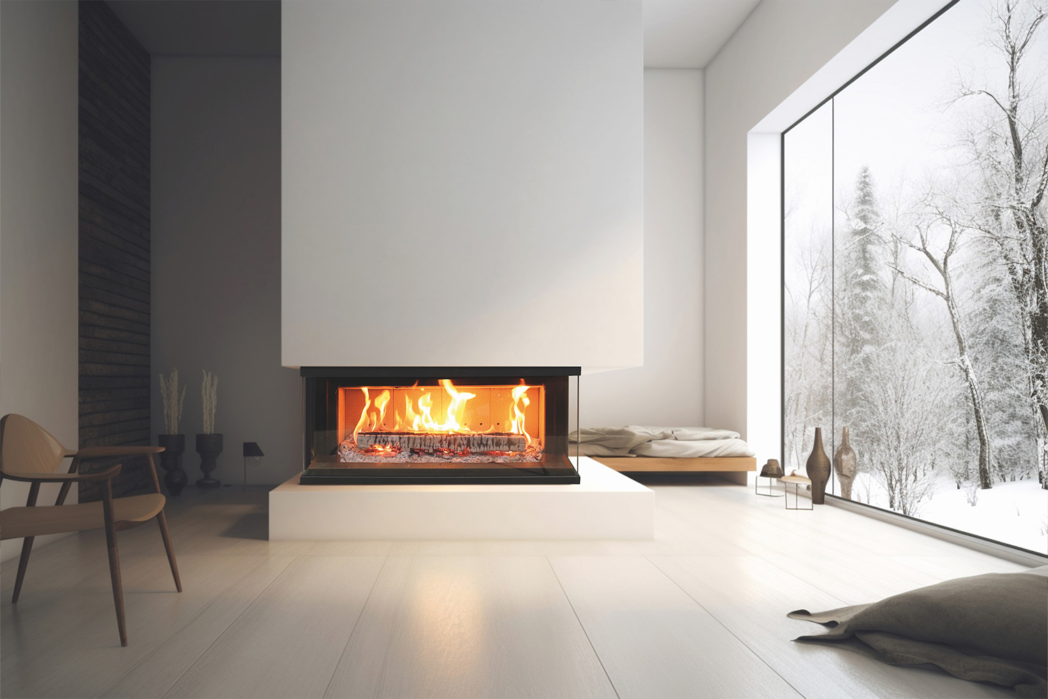 Cheminée insert bois feu 3 vitres