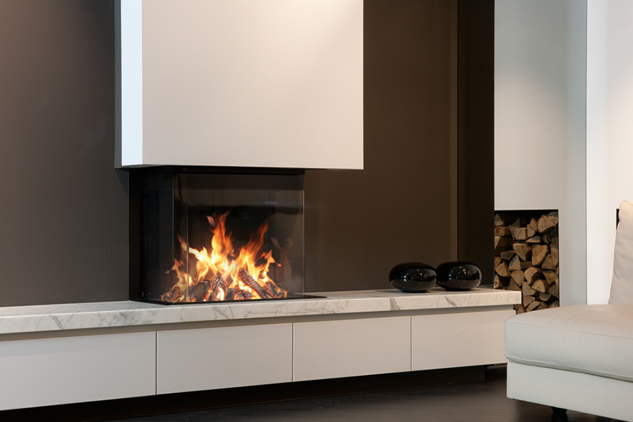Cheminée feu bois foyer fermé 3 vitres