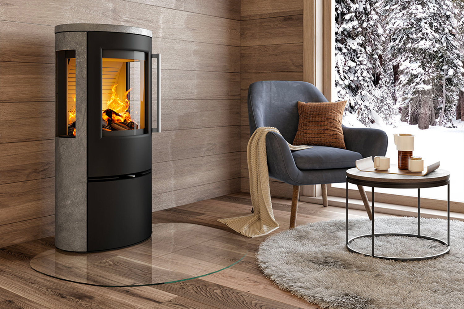 Poêle bois feu 3 vitres