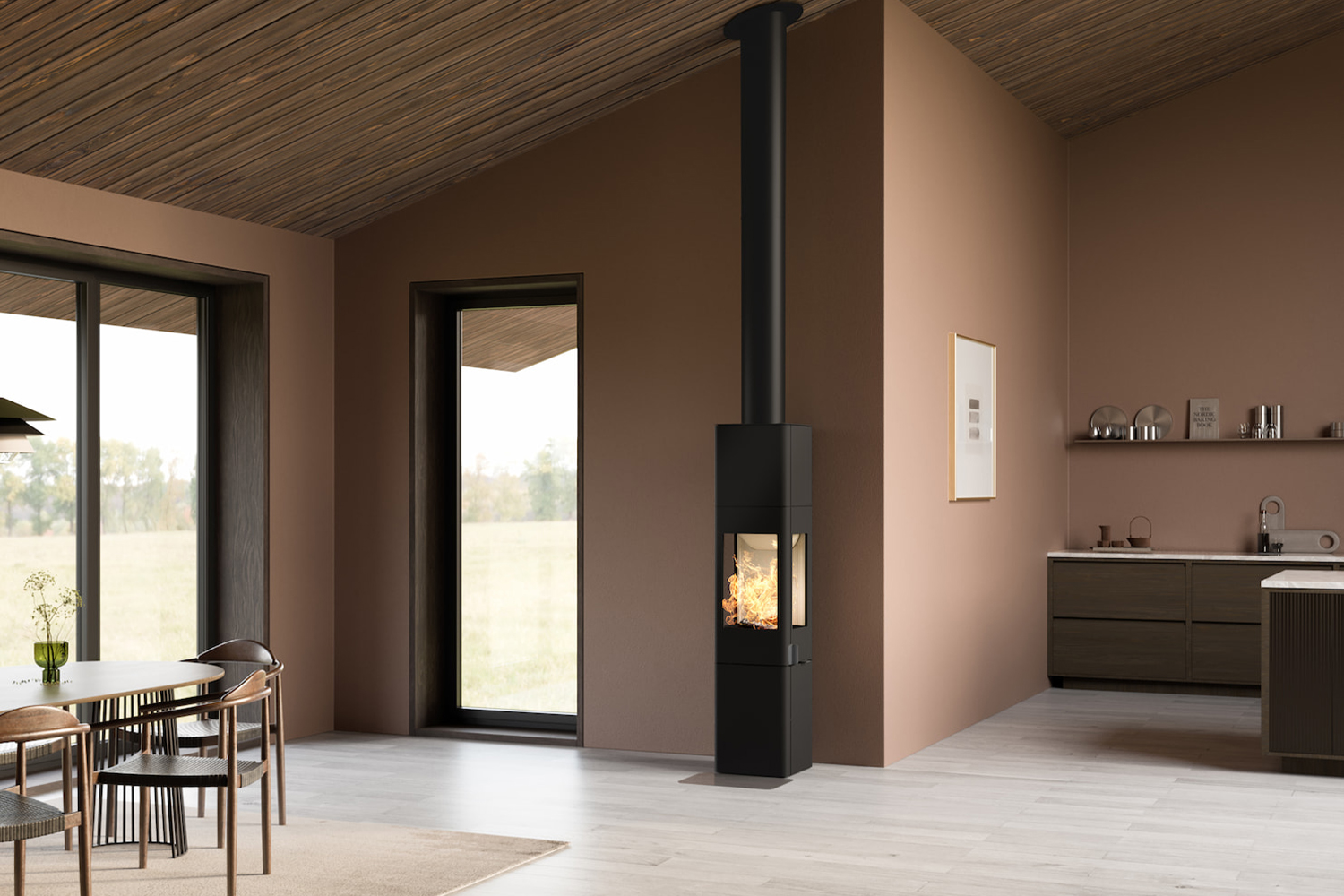 Poêle bois feu 3 vitres