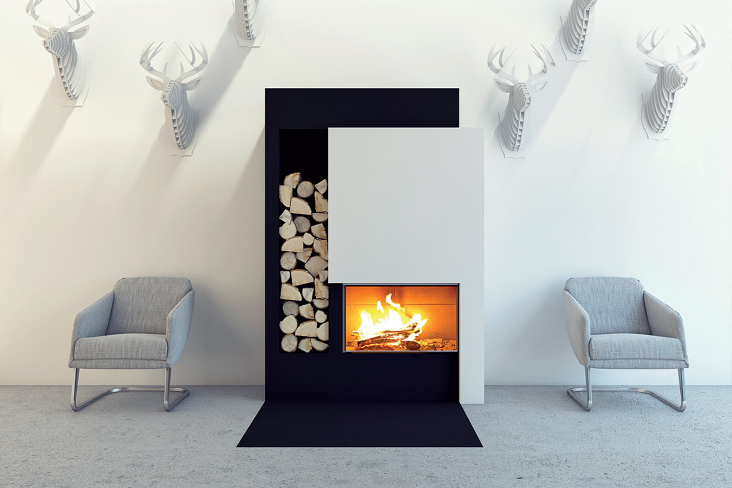 Cheminée insert bois feu moderne