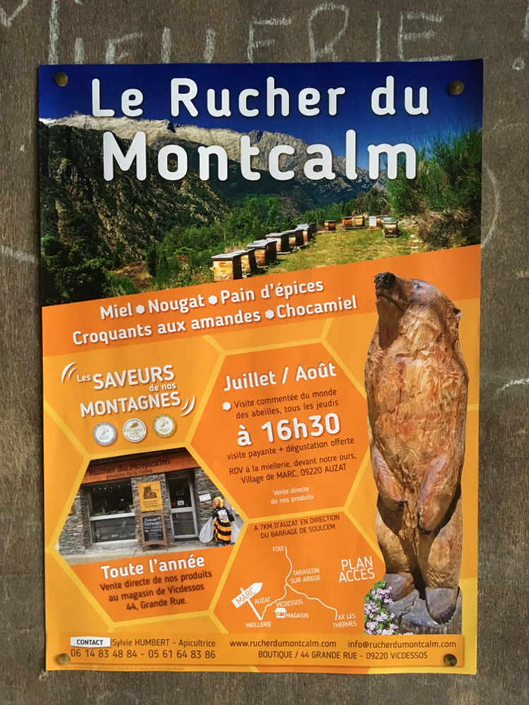 Plakat der Imkerin Sylvie Humbert, Auzat, Haute Ariege