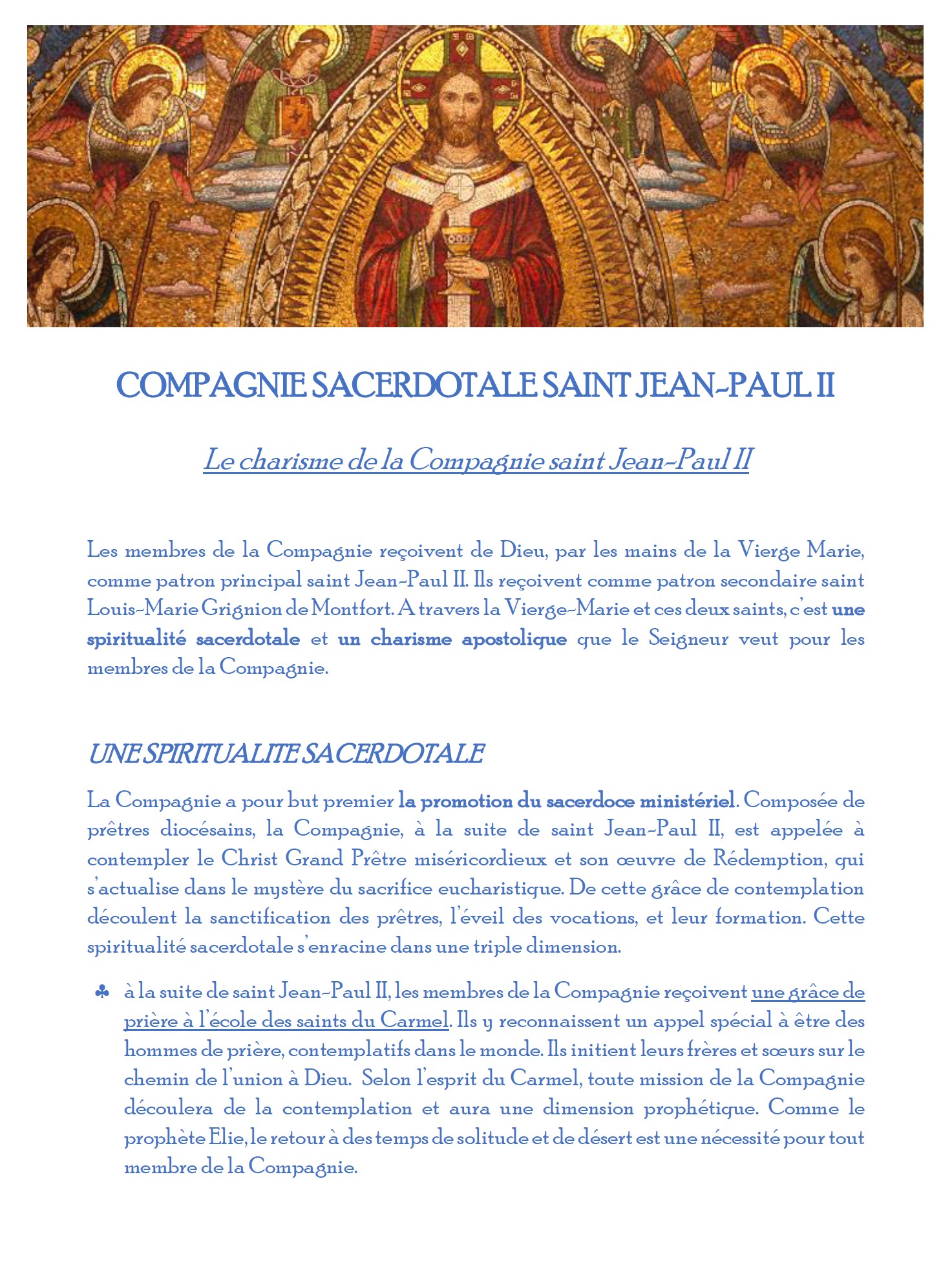 Charisme de la Compagnie Jean-Paul II 1/2