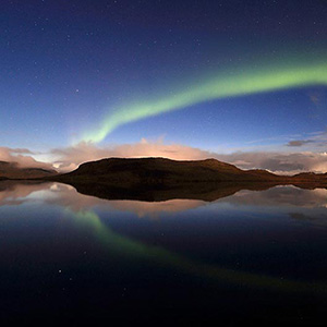 Aurora Borealis Northern Lights reflecting in a Lake, Snaefellsnes, Iceland, Europe