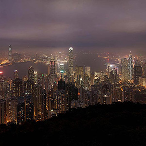 Hongkong Kowloon Night Skyline as seen from The Peak, China, Asia