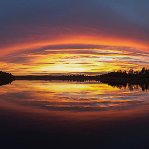 Sunset at a lake in Southern Sweden, Scandinavia, Europe