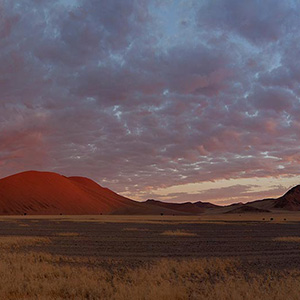 Sossusvlei Namib Desert Red Sand Dunes after Sunset glowing Red, Namibia, Africa