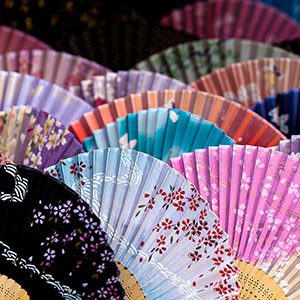 Colorful Sensu, Paper Hand Fan in a Souvenir Shop in Kyoto, Japan, Asia
