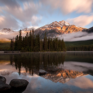 Mystic Long Exposure with ND Filter, Sunrise, Pyramid Lake, Jasper National Park, Alberta, Canada