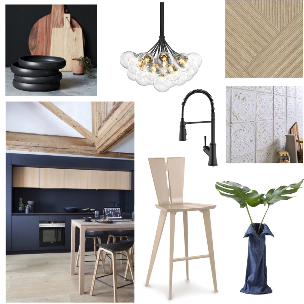 Inspiration cuisine : du bleu, du bois, des accessoires noirs pour une touche de modernité. Il ne reste plus qu’à se mettre derrière les fourneaux.