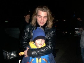 Florian Koller and Máté Kamarás at the stage door, circa 2004.