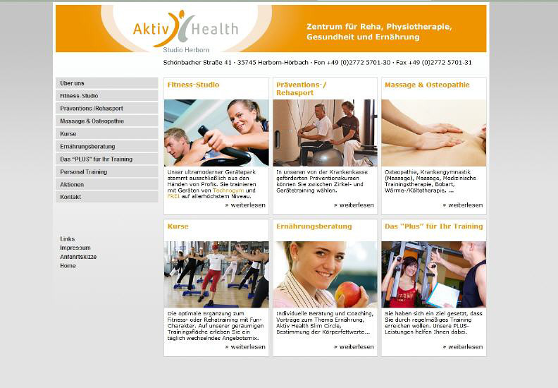 Konzeption und Entwicklung der Webseite der Aktiv Health GmbH