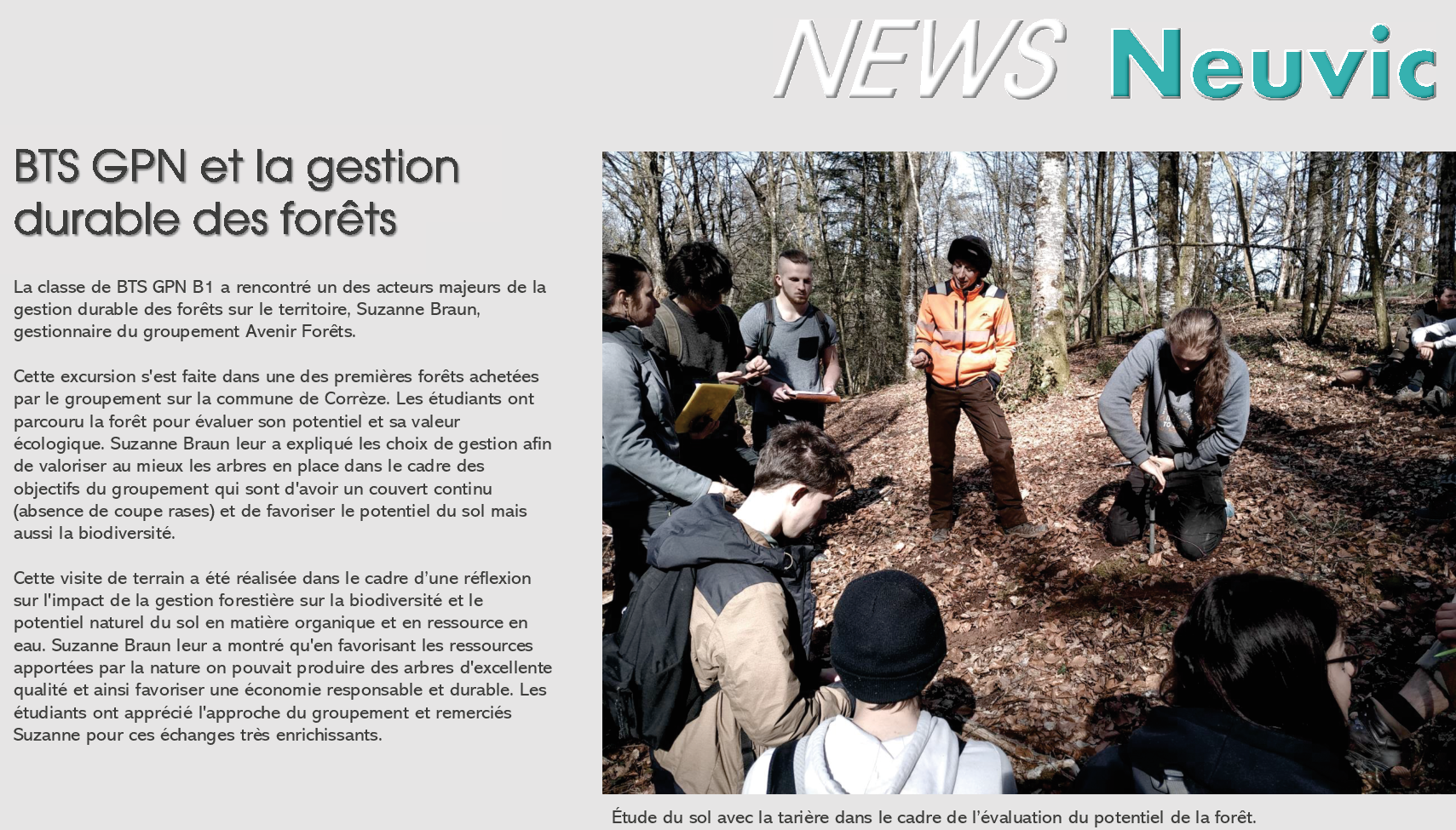 Les étudiants du BTS/GPN de Neuvic sont venus visiter et inventorier une forêt du groupement.