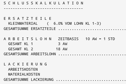 KV Kalkulation Schaden Kostenvoranschlag Rudolf Hübner Ges.m.b.H.