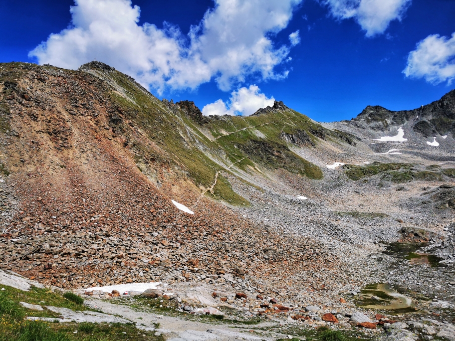 Links der Karleskopf, rechts der Übergang Pitztaler Jöchl