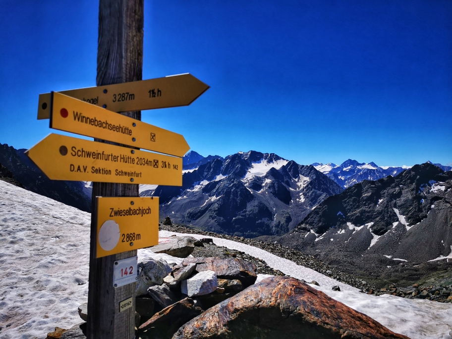 Am Zwieselbachjoch auf 2.868m, dem höchsten Punkt der heutigen Tour