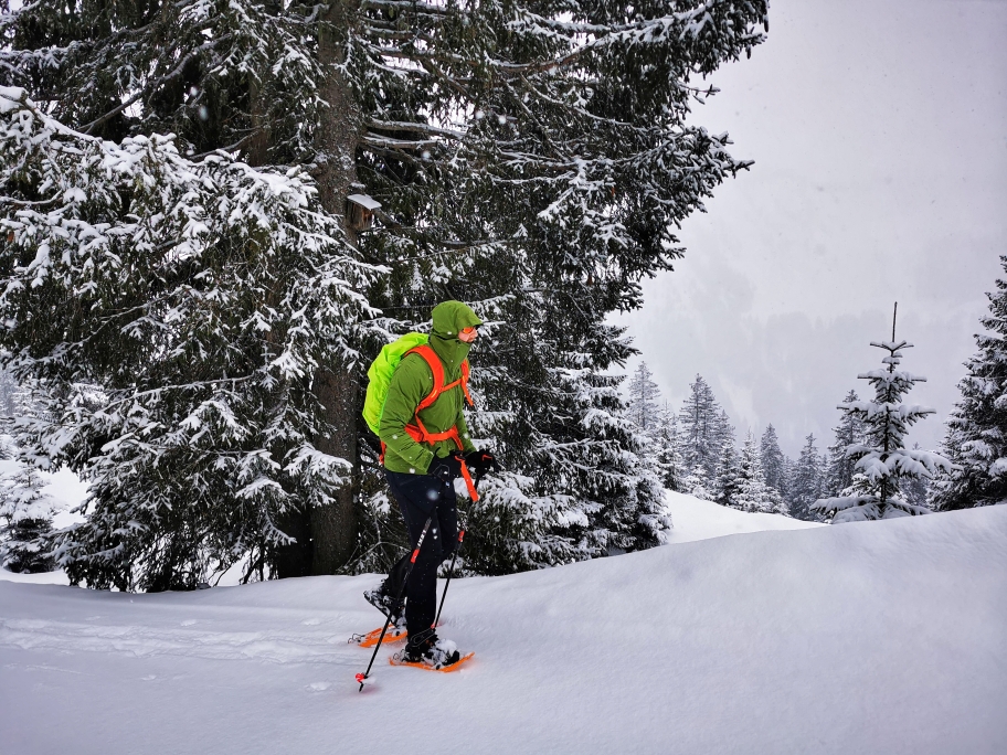 Dick eingepackt geht's durch den Neuschnee