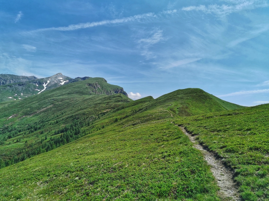 Der weitere Weg ist gut einsehbar, oben links die Weißspitze