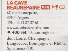 Guide des Cavistes, édition 2020, La Cave Beaurepaire coup de cœur de la RVF