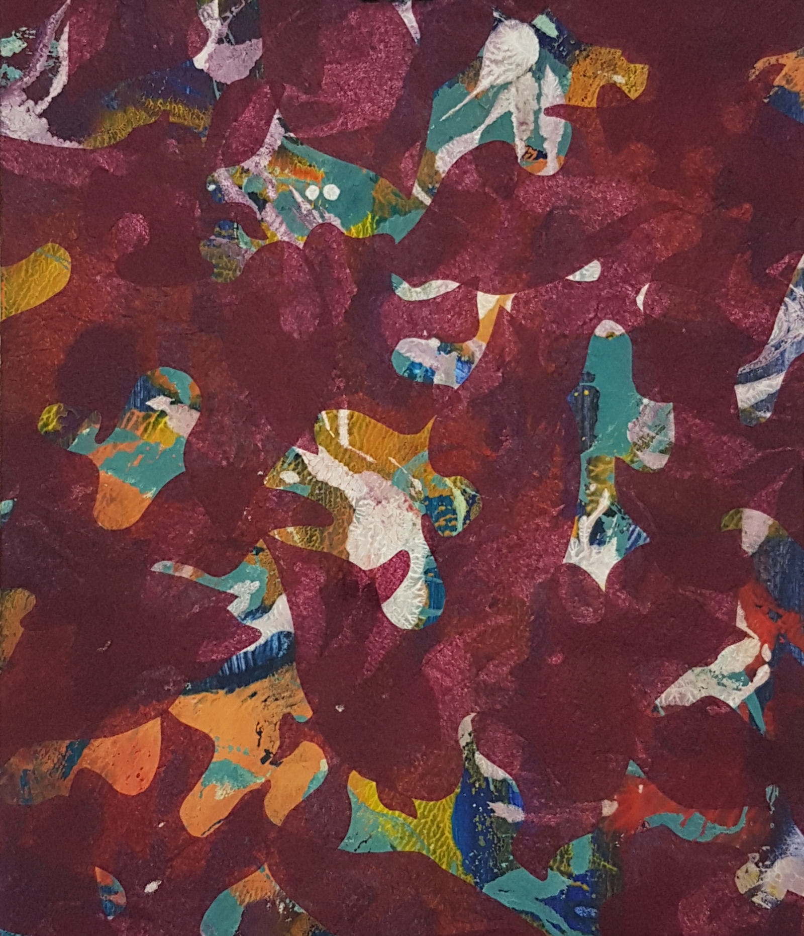 O.T., 2019, 21 x 29,5 cm, Mischtechnik auf Papier, Acryl, Collage, Monotypie-Druck