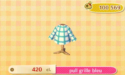 ACNL - style simple - haut - pull grille bleu