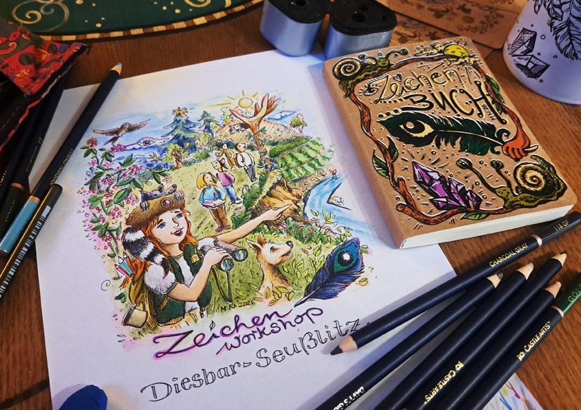 Illustration für Workshops zum Malen, Entspannen, Entdecken in Diesbar-Seußlitz im Elbtal