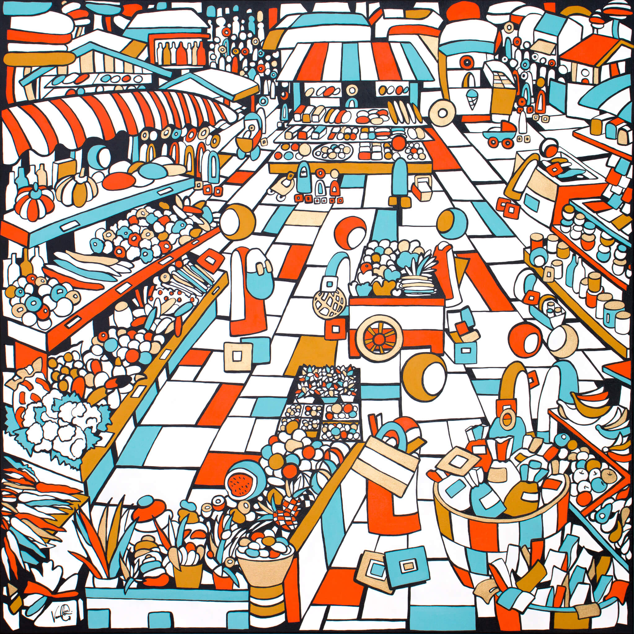 Veronika Spleiss "Market Life" 2021 60x100 cm Acrylic on canvas, Private Collection Germany
