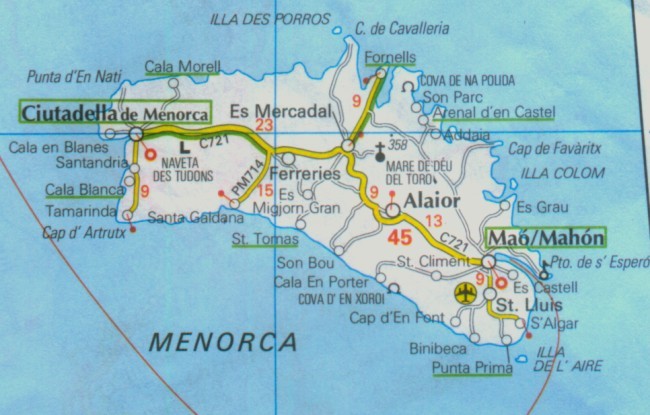 Landkarte Menorca