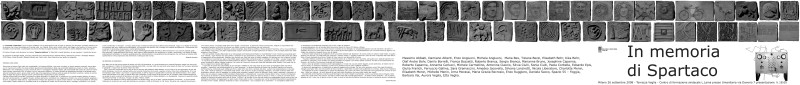 in memoria di Spartaco opera collettiva di 68 formelle in terracotta e un ready made Quadro elettrico