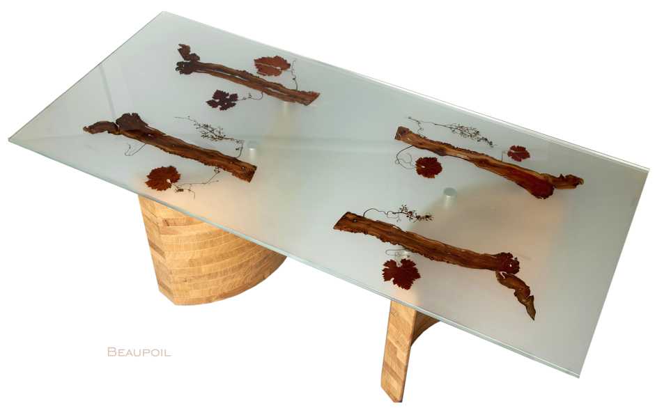 Einzigartiger Designertisch und Möbelunikat mit kunstvoller Echtholz Einlage, exklusives Designermöbel, individuelles Möbeldesign, edles einzelstück Möbelunikat mit massiver Eiche
