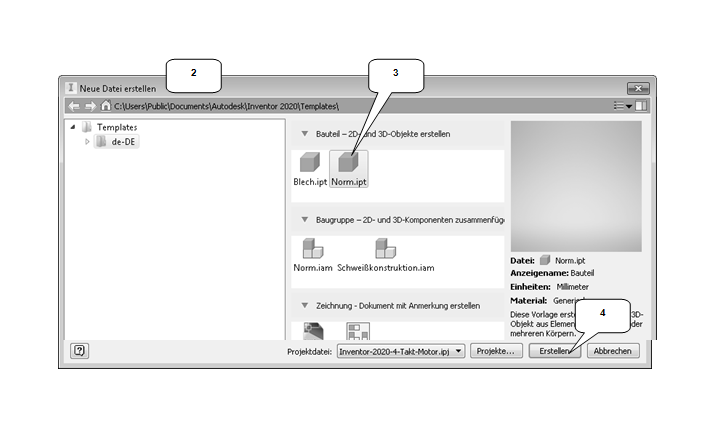 Verwendung der Vorlage NORM.ipt