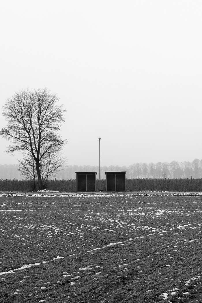 Bushaltestelle mit Baum und Laterne am Niederrhein
