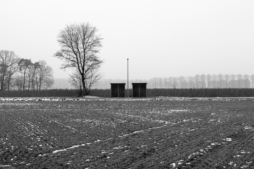 Bushaltestelle mit Baum und Laterne am Niederrhein