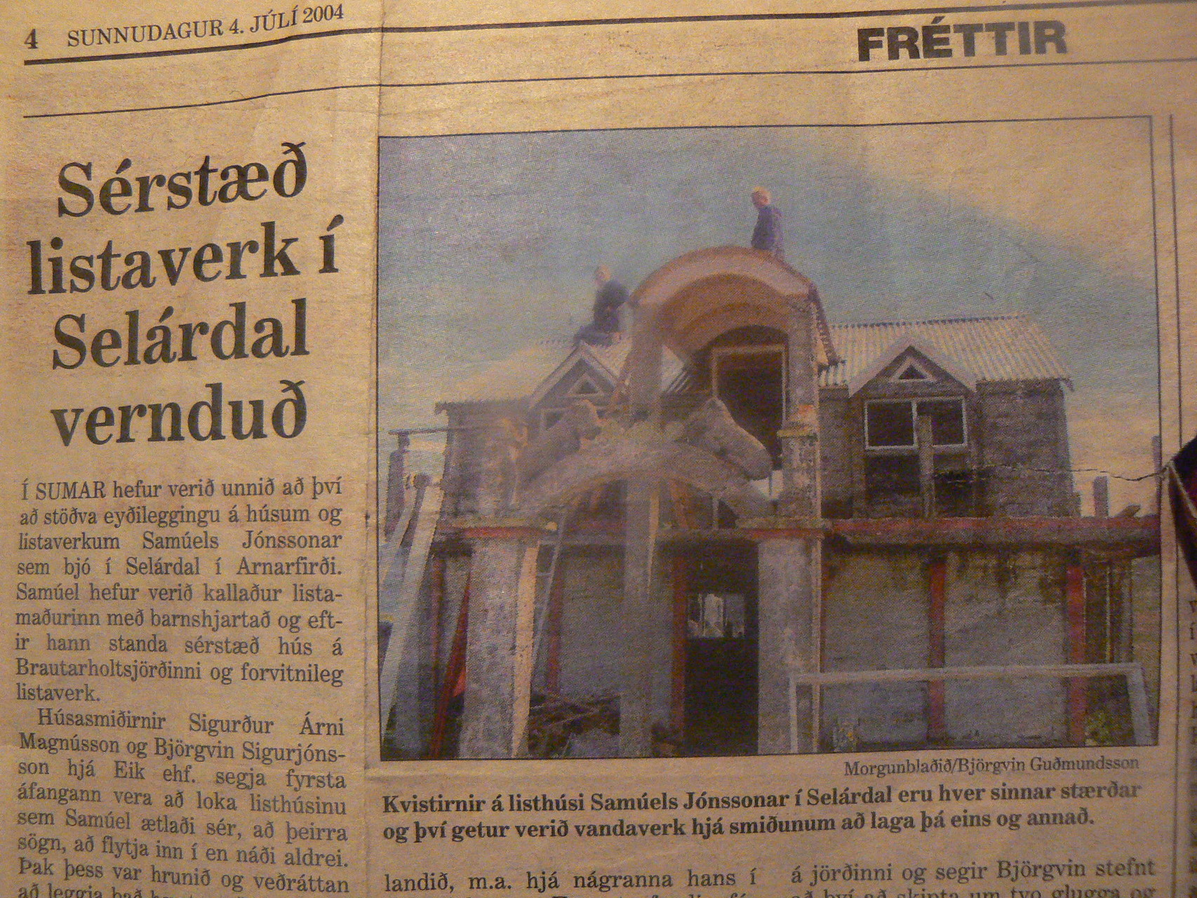 Newspaper article on Samúel´s museum 2004 (work of company "eik hf" Talknafjördur)