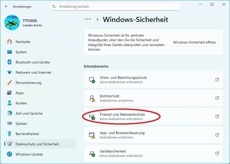 Auf der Seite "Windows-Sicherheit" wählen Sie danach "Firewall und Netzwerkschutz" aus.