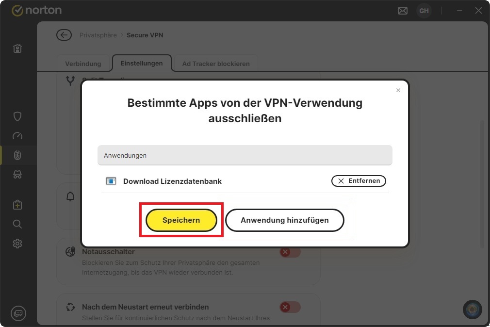 Speichern Sie die hinzugefügte Anwendung.
