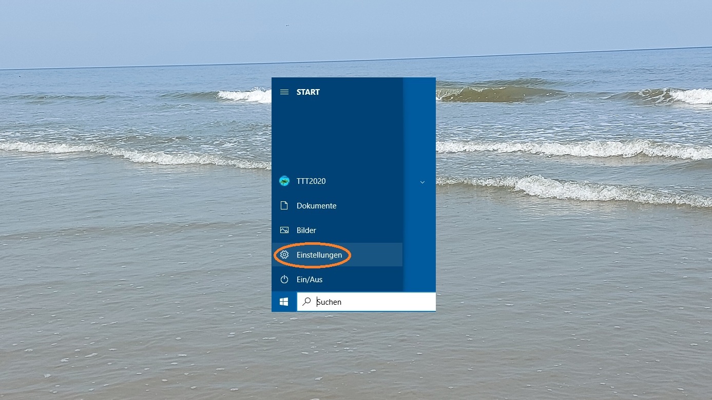 Rufen Sie im Windows-Start-Menü "Einstellungen" auf.