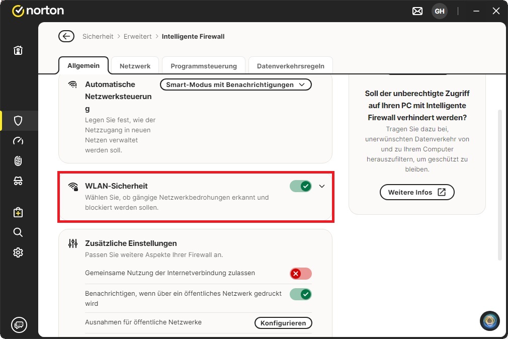 Stellen Sie sicher, dass die "WLAN-Sicherheit" eingeschaltet ist.