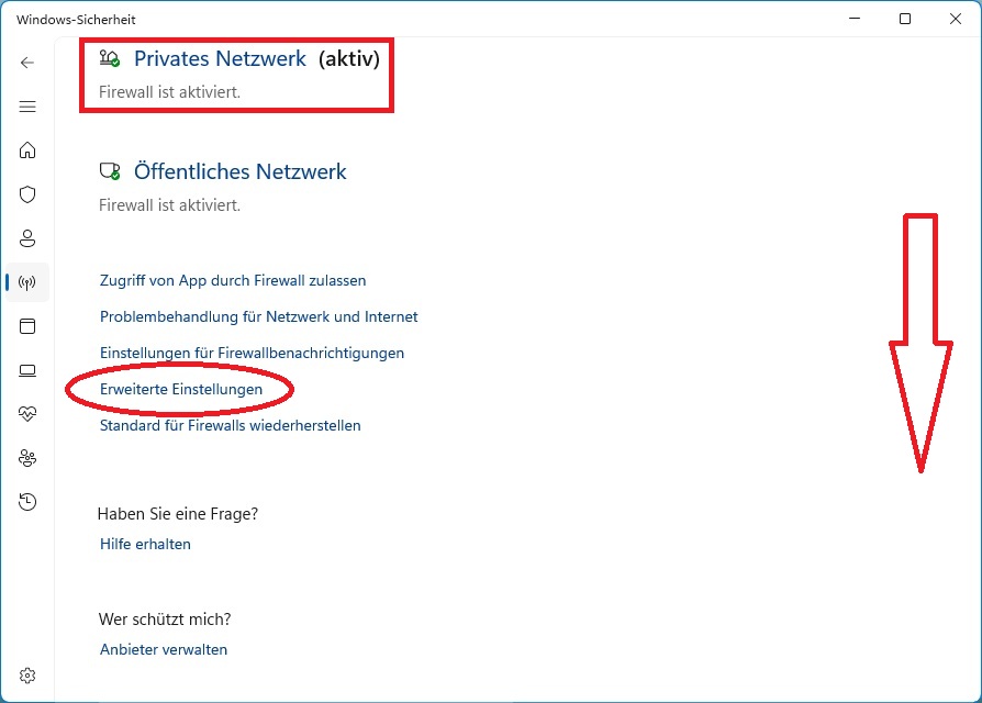 Falls Sie den Windows internen Firewall (Windows Defender) verwenden, rufen Sie für die weitere Beschreibung die Unterseite "Windows Defender" auf oder klicken Sie auf dieses Bild.