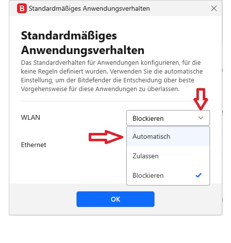 Setzen Sie das Standardverhalten für WLAN auf "Automatisch".