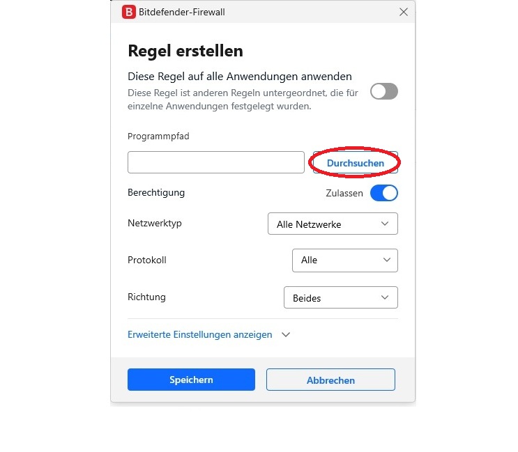 Klicken Sie auf "Durchsuchen", um das Programm "tttdownload.exe" zu suchen.