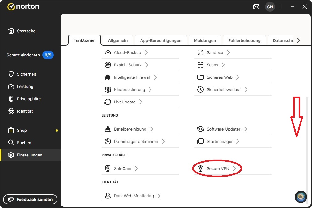 Gehen Sie zurück zu den "Einstellungen", scrollen Sie ganz nach unten und wählen Sie "Secure VPN" aus.